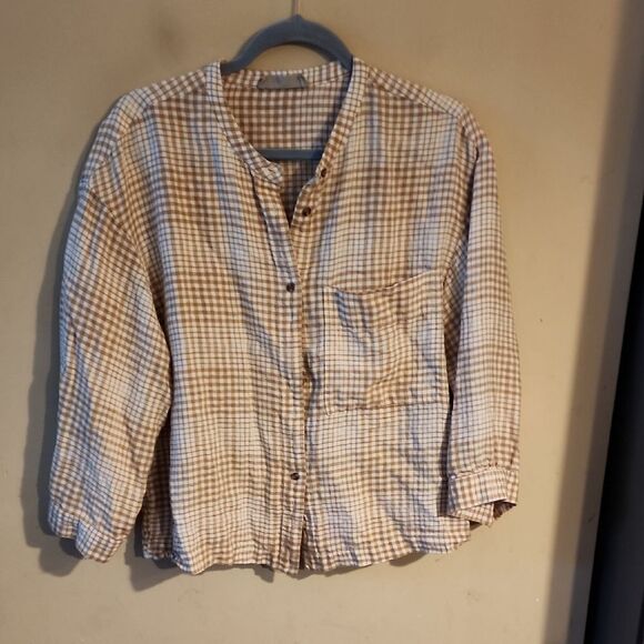 Everlane Tan and White Lightweight Shirt Jacket 100% Linen Medium - Picture 1 of 6